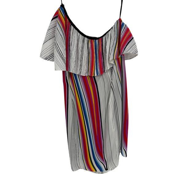 Rachel Rachel Roy Rainbow Stripe Midi Dress One Shoulder White Red Beach 1X - Picture 3 of 8